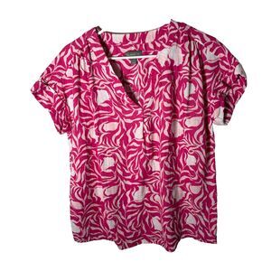 Style & Co Blouse Women's Small Pink V-Neck Short Sleeve Colorful Shirt Top